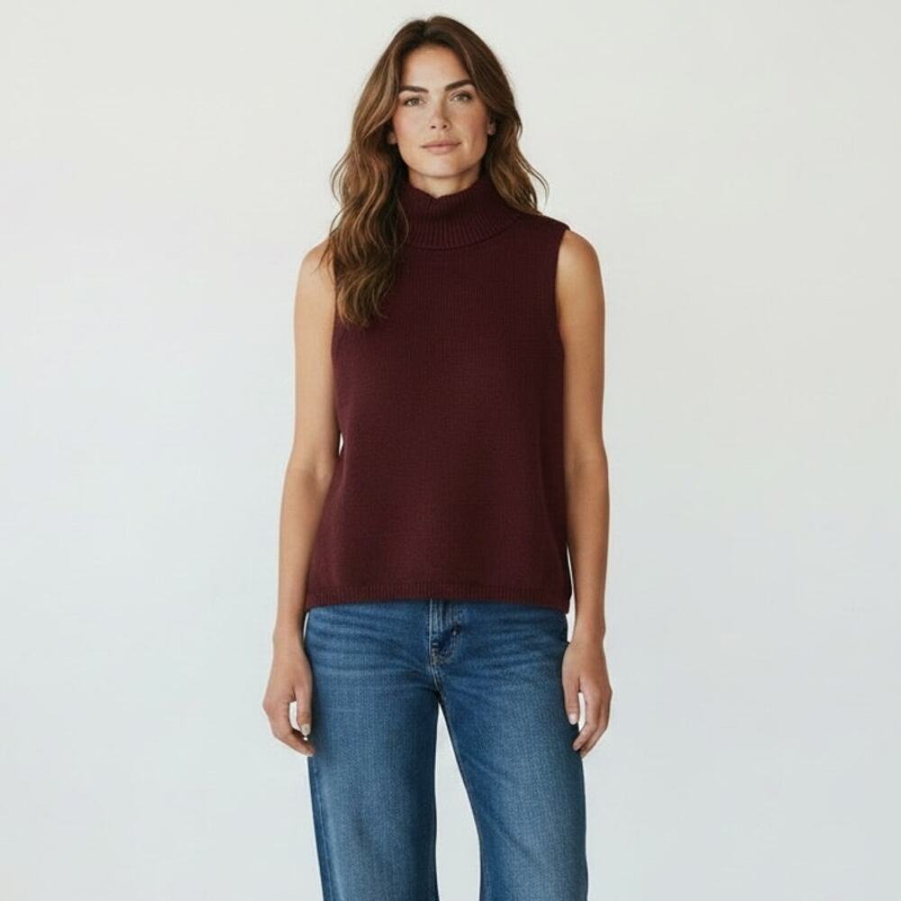LOFT Funnel Neck Sleeveless Sweater NWT Women's Sz S Red Raisin Business Knit